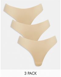 Pieces - Confezione da 3 perizomi beige senza cuciture - Lyst