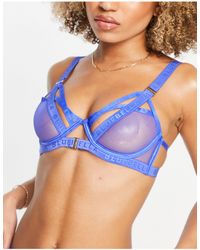 Bluebella Sawyer Semi Open Cup Sheer Mesh Bra With Strapping Detail in  Black