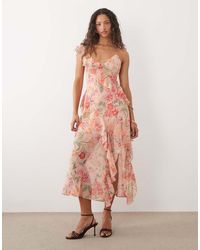 New Look - Floral Asymmetric Chiffon Midi Dress - Lyst