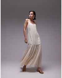 TOPSHOP - Premium Satin Cami Fabric Mix Midi Dress - Lyst