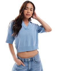 ASOS - Acid Wash Knitted Polo Top With Collar Detail - Lyst