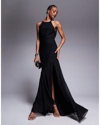 ASOS - Asos Design Tall Racer Neck Low Cowl Back Maxi Dress With Hi Lo Frill Hem - Lyst
