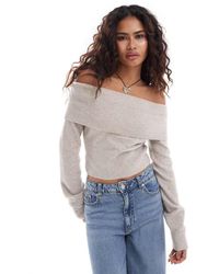 Weekday - Jersey Beis Jaspeado Con Escote Bardot De Punto Lolo De -Beis Neutro - Lyst