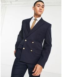 ASOS Wedding Skinny Blazer With Gold Buttons - Blue