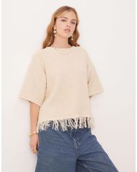 ASOS - Premium Textured T-shirt With Fringe Hem - Lyst