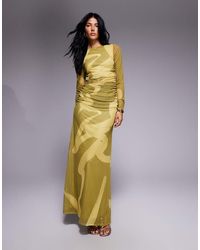 ASOS - Mesh Long Sleeve Ruched Maxi Dress - Lyst