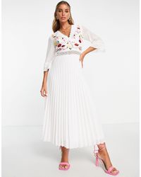 ASOS - Lace Insert Pleated Midi Dress With Embroidery - Lyst