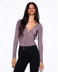 Bershka - V-neck Long Sleeve Bodysuit - Lyst