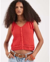 Vero Moda - Crochet Button Front Cami Top With Tie Strap Detail - Lyst