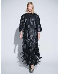 ARRANGE - Leather Asymmetric Fringe Midi Skirt Co-ord - Lyst