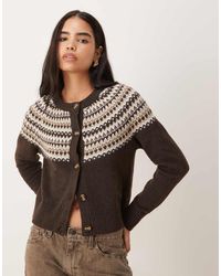 Threadbare - Crew Neck Cardigan With Fairisle Detail Print - Lyst