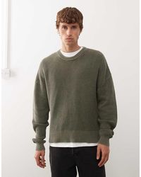 Weekday - Jersey Caqui Oscuro Lavado De Corte Cuadrado De -Verde - Lyst