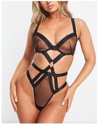 Bluebella - Miriam Sheer Mesh Plunge Bodysuit With Hardware And Strapping Detail - Lyst