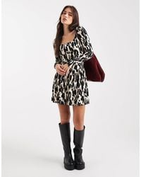Miss Selfridge - – langärmliges minikleid mit animal-print und tiefer taille - Lyst