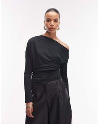ASOS - Soft Touch Drape Off Shoulder Top With Cinch Waist - Lyst