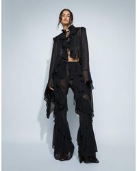 Noughts & Kisses - Chiffon Extreme Ruffle Detail Wide Leg Pants - Lyst