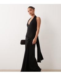 TFNC London - Slinky Halter Neck Plunge Maxi Dress - Lyst