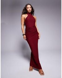 ASOS - Robe longue à fronces et encolure américaine avec détail asymétrique au dos - bordeaux - Lyst