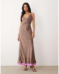 ASOS - V-neck Satin Double Layer Maxi Dress - Lyst