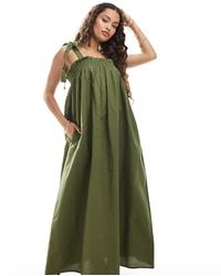 Miss Selfridge - Aangerimpelde Poplin Maxi Jurk Met Bandjes - Lyst