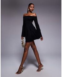 ASOS - Off Shoulder Angel Sleeve Skater Mini Dress With Chunky Twist - Lyst