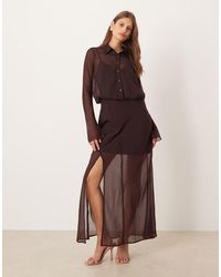 ASOS - Vestito Camicia Midi Color Cioccolato Trasparente - Lyst