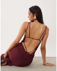 ASOS - Printed Mesh Slash Neck Gathered Detail Maxi Dress - Lyst