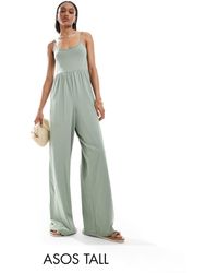 ASOS - Asos design tall - combinaison large à bretelles et encolure dégagée - kaki - Lyst