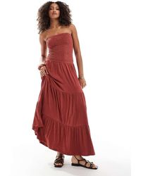ASOS - Maxi Bandeau-Jurk Van Kreukelstof Met Gesmokt Lijfje En Stroken - Lyst