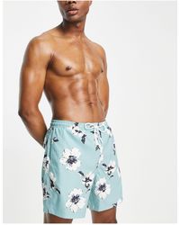 Abercrombie & Fitch 7inch Relaxed Fit Floral Print Swim Shorts - Blue