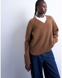 TOPSHOP - Knitted Wool-blend Fluffy V-neck Jumper - Lyst