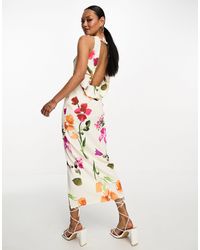 ASOS - Vestido formal midi color escotado con estampado floral y espalda desbocada - Lyst