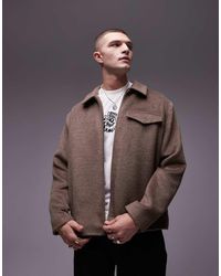 TOPMAN - Chaqueta De Tejido Efecto Lana De -Beis Neutro - Lyst