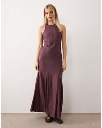 ASOS - Linen Blend Racer Neck Maxi Sundress With Godets - Lyst