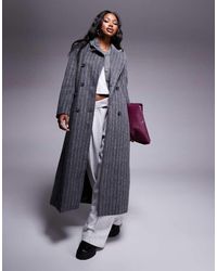 River Island - Pinstripe Double Breasted Coat - Lyst