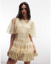 AllSaints - Yanna Short Sleeve Floral Ruffle High Neck Mini Dress - Lyst