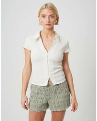 Brave Soul - Textured Jersey Short Sleeve Button Down Top - Lyst