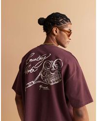 ASOS - Camiseta Burdeos Extragrande Con Estampado Gráfico Deportivo En La Espalda De Tejido Grueso De -Rojo - Lyst