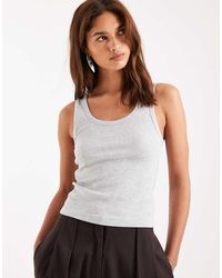 ASOS - Top Gris Jaspeado Sin Mangas Con Cuello Ancho Y Ribetes Gruesos De Canalé De - Lyst