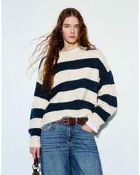 Pull&Bear - Gebreide Sweater Met Brede Strepen - Lyst