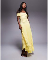 Aria Cove - Bardot Drop Ruched Waist Pleated Maxi Dress - Lyst