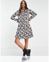 Pieces - Frill Detail High Neck Mini Smock Dress - Lyst