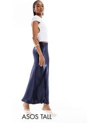 ASOS - Asos Design Tall Satin Bias Midi Skirt - Lyst