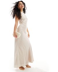 TFNC London - Bridesmaids Satin Maxi Dress With Tie Back And Button Detail - Lyst