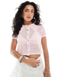 Miss Selfridge - – kurzärmlige pointelle-strickjacke - Lyst