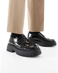 ASOS - Scarpe Stringate Nere Con Dettagli Stile Brogue E Suola Spessa - Lyst