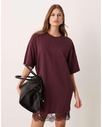 ASOS - Oversized Mini Dress With Lace Hem Trim - Lyst
