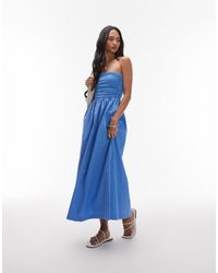 TOPSHOP - – trägerloses maxikleid aus popeline-materialmix - Lyst