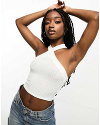 ASOS - Cross Over Halter Ribbed Crop Top - Lyst