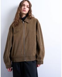 TOPSHOP - Faux Suede Super Oversized Quilted Lined Bomber Jacket With Patch Pockets - Lyst